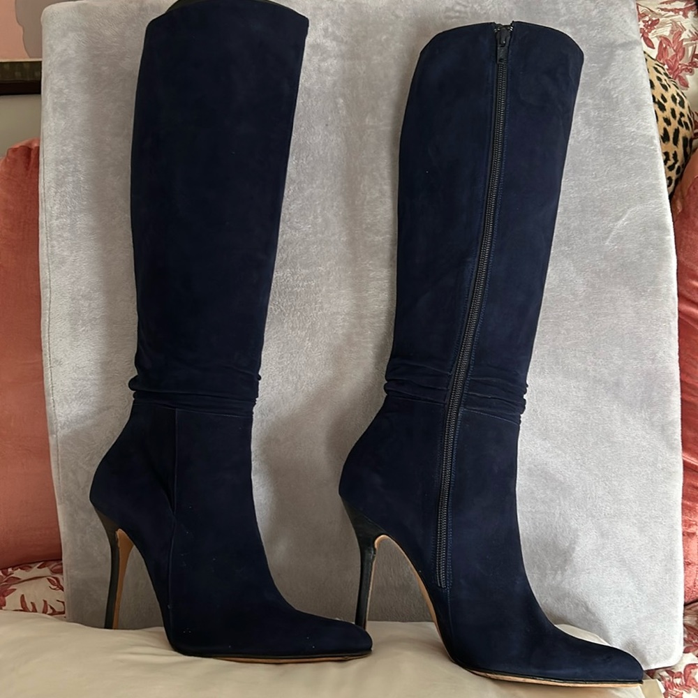 EUC Oscar de La Renta NavyBlue Suede Boots Sz. 39 1/2 Made in Italy